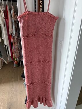 Pinkblush Dusty Rose Smocked Ruffle Midi Dress